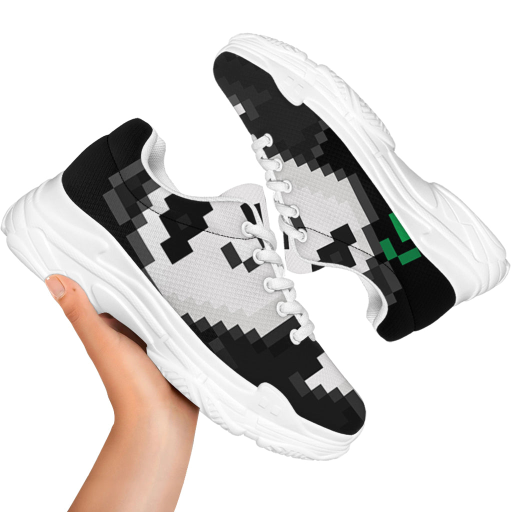 8-Bit Pixel Panda Print White Chunky Shoes