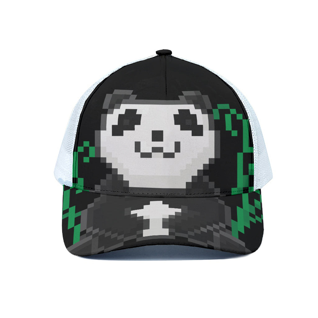 8-Bit Pixel Panda Print White Mesh Trucker Cap