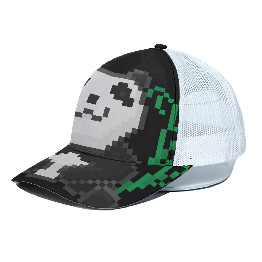 8-Bit Pixel Panda Print White Mesh Trucker Cap