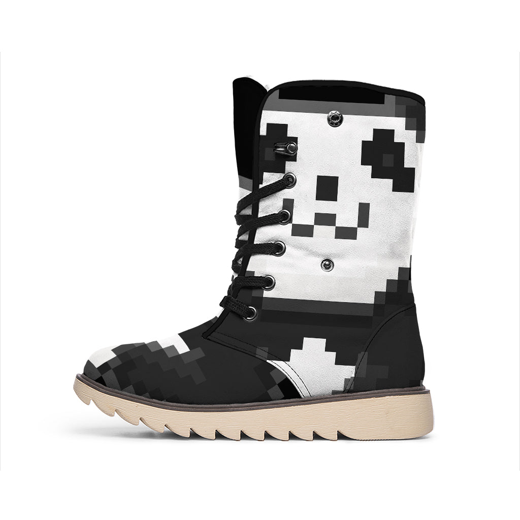 8-Bit Pixel Panda Print Winter Boots