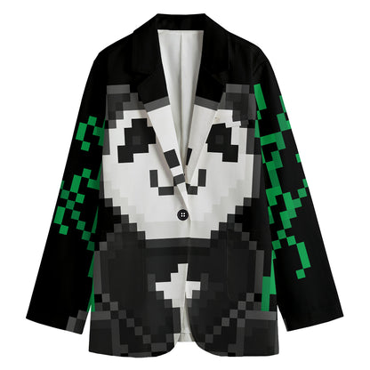 8-Bit Pixel Panda Print Women's Blazer