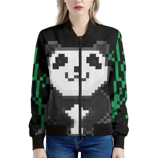 8-Bit Pixel Panda Print Women's Bomber Jacket