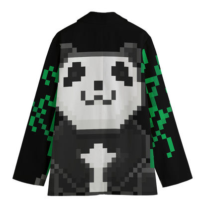 8-Bit Pixel Panda Print Women's Cotton Blazer