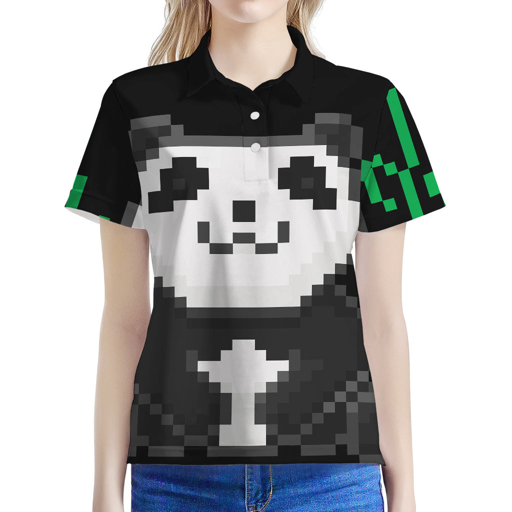 8-Bit Pixel Panda Print Women's Polo Shirt