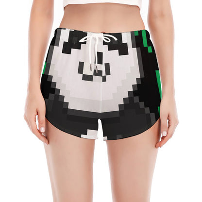 8-Bit Pixel Panda Print Women's Split Running Shorts