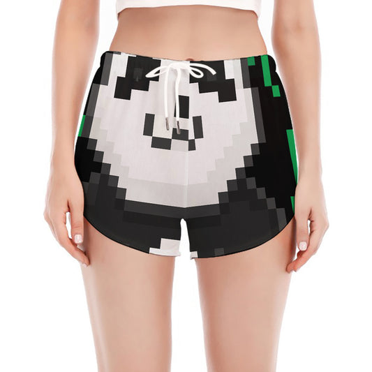 8-Bit Pixel Panda Print Women's Split Running Shorts