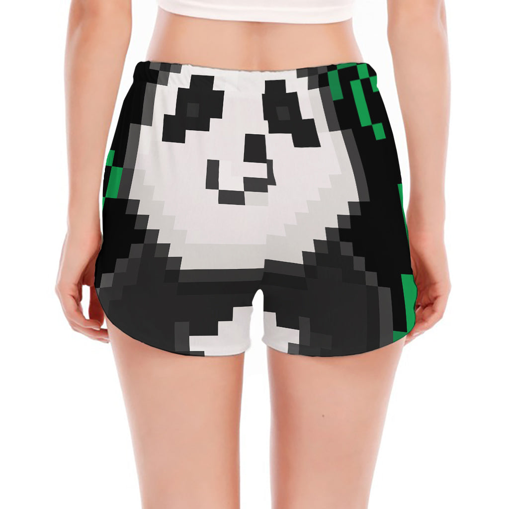 8-Bit Pixel Panda Print Women's Split Running Shorts