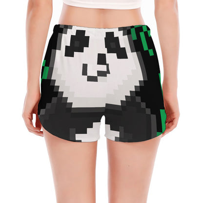 8-Bit Pixel Panda Print Women's Split Running Shorts