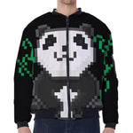 8-Bit Pixel Panda Print Zip Sleeve Bomber Jacket