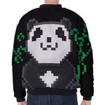 8-Bit Pixel Panda Print Zip Sleeve Bomber Jacket