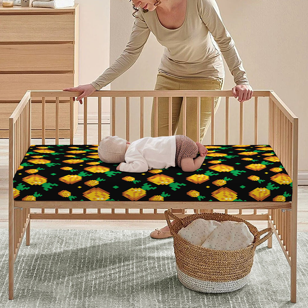 8-Bit Pixel Pineapple Print Baby Crib Sheet