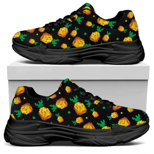 8-Bit Pixel Pineapple Print Black Chunky Shoes