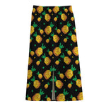 8-Bit Pixel Pineapple Print Cotton Front Slit Maxi Skirt