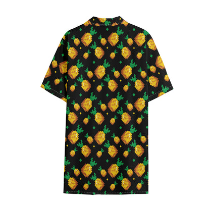 8-Bit Pixel Pineapple Print Cotton Hawaiian Shirt