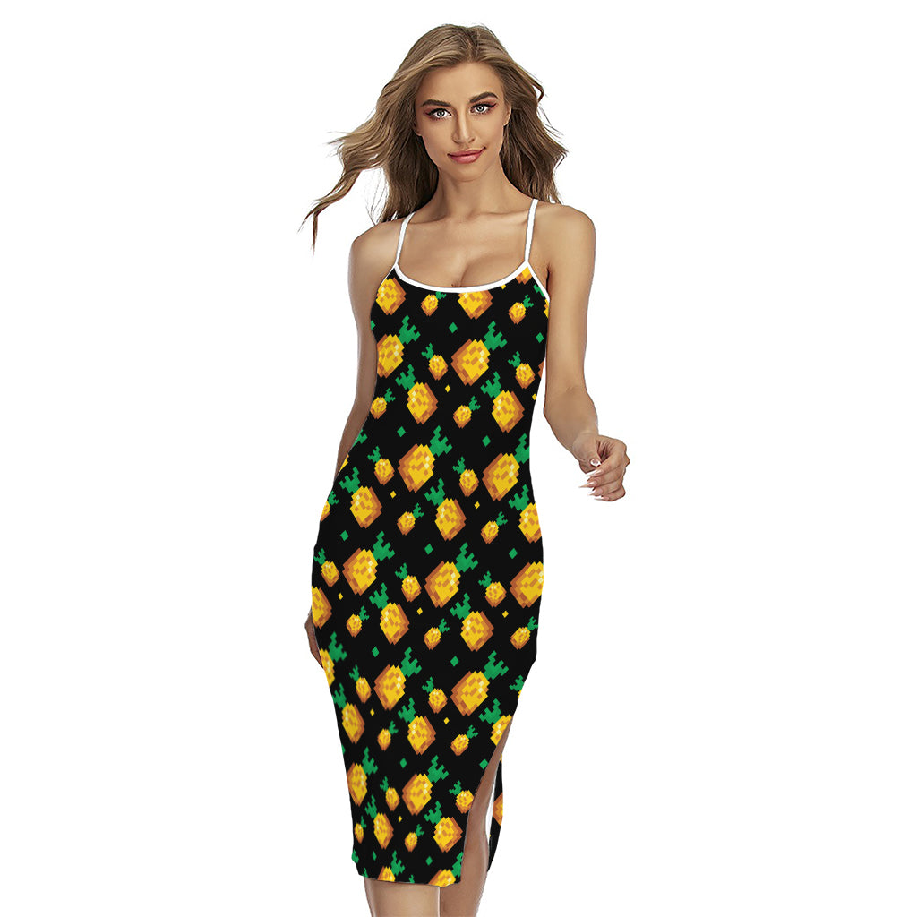 8-Bit Pixel Pineapple Print Cross Back Cami Dress