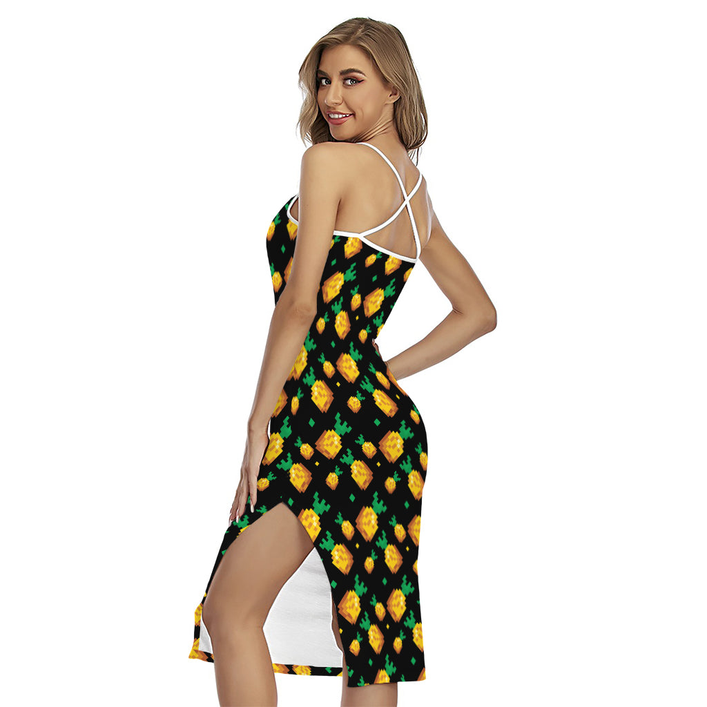 8-Bit Pixel Pineapple Print Cross Back Cami Dress