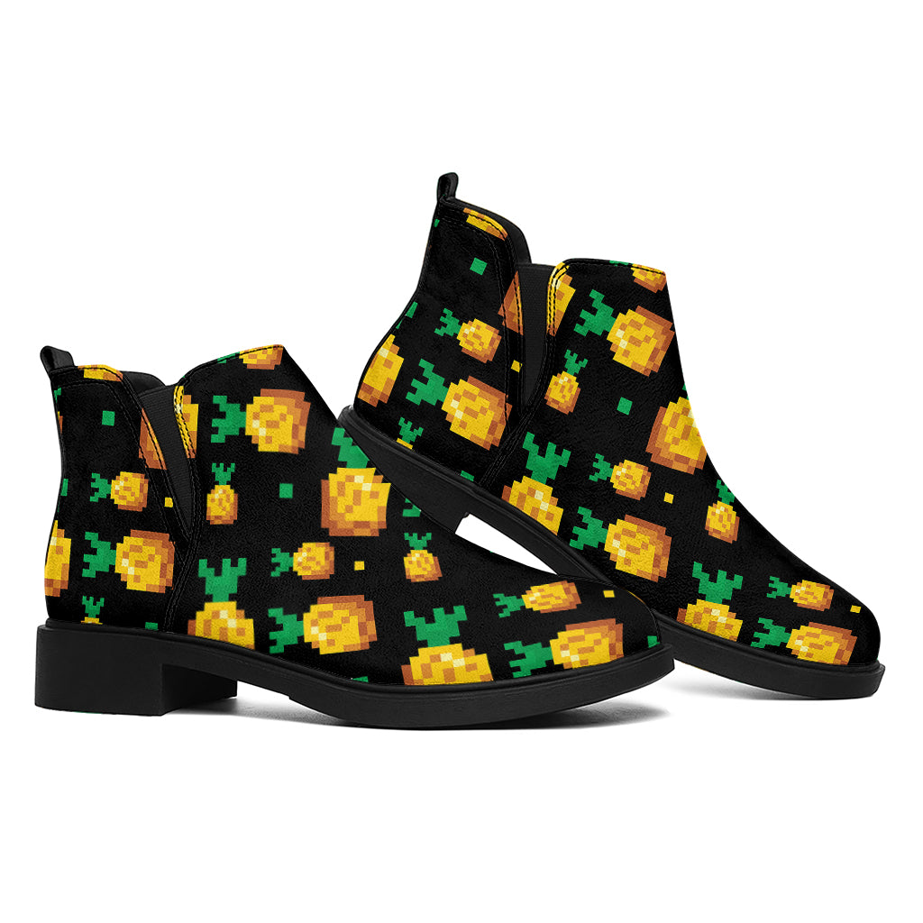 8-Bit Pixel Pineapple Print Flat Ankle Boots