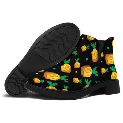 8-Bit Pixel Pineapple Print Flat Ankle Boots