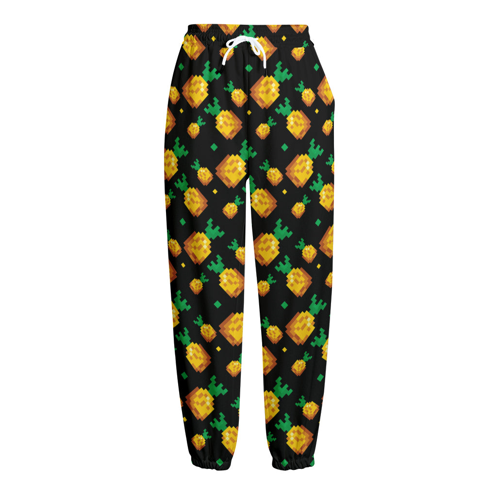 8-Bit Pixel Pineapple Print Fleece Lined Knit Pants