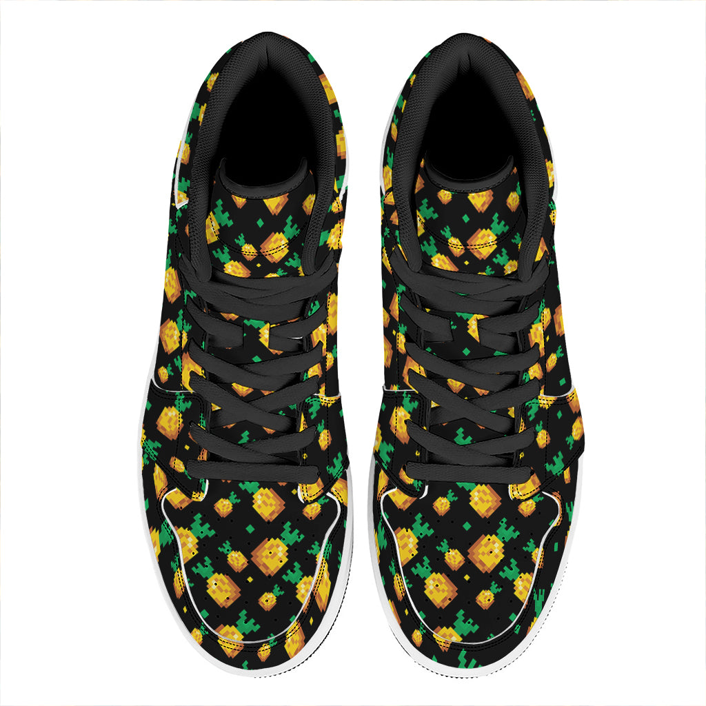 8-Bit Pixel Pineapple Print High Top Leather Sneakers