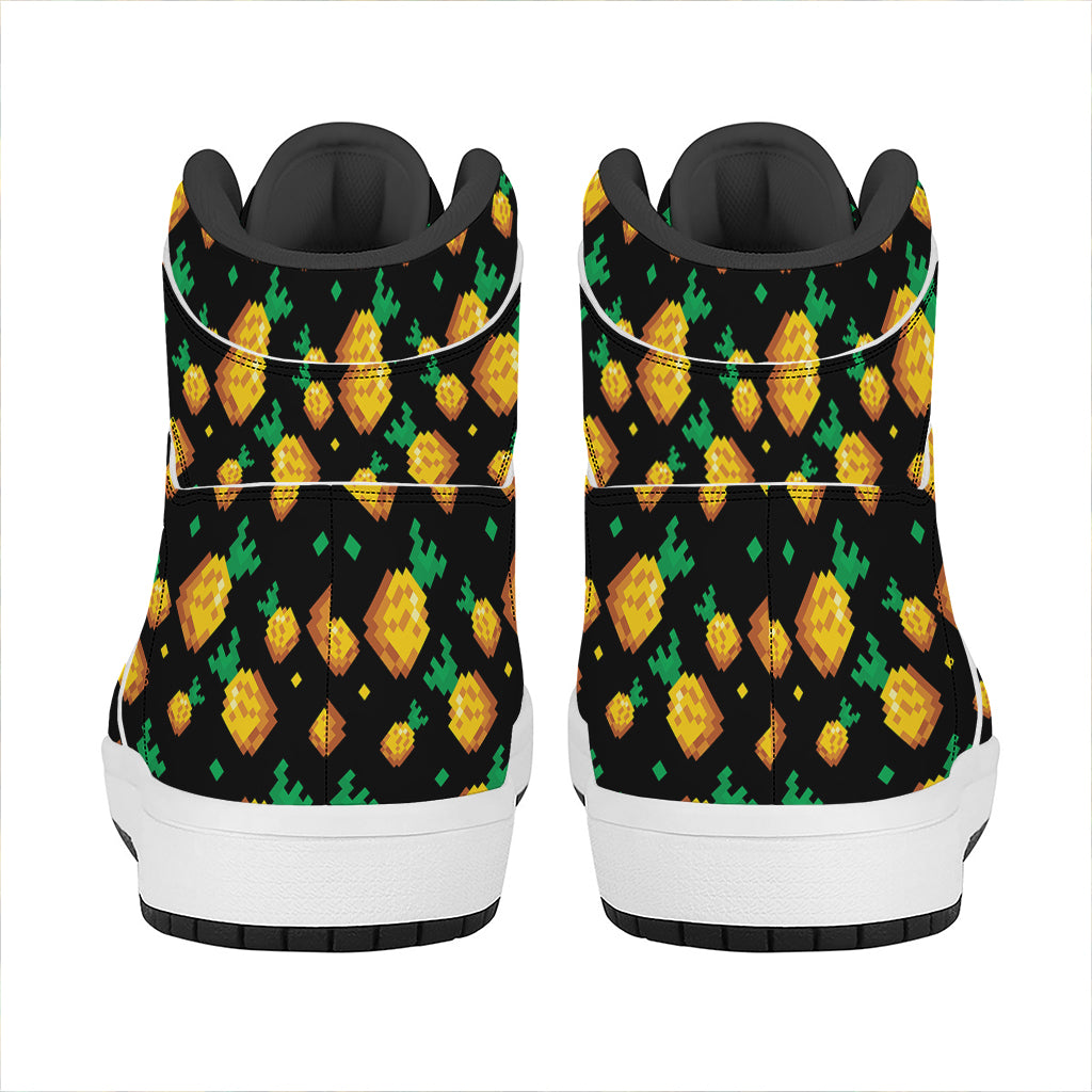 8-Bit Pixel Pineapple Print High Top Leather Sneakers