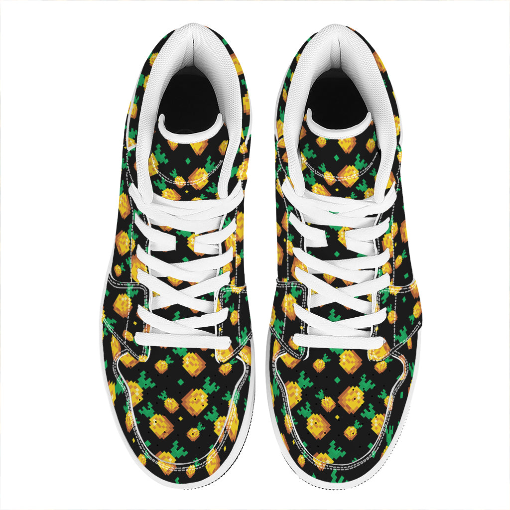 8-Bit Pixel Pineapple Print High Top Leather Sneakers