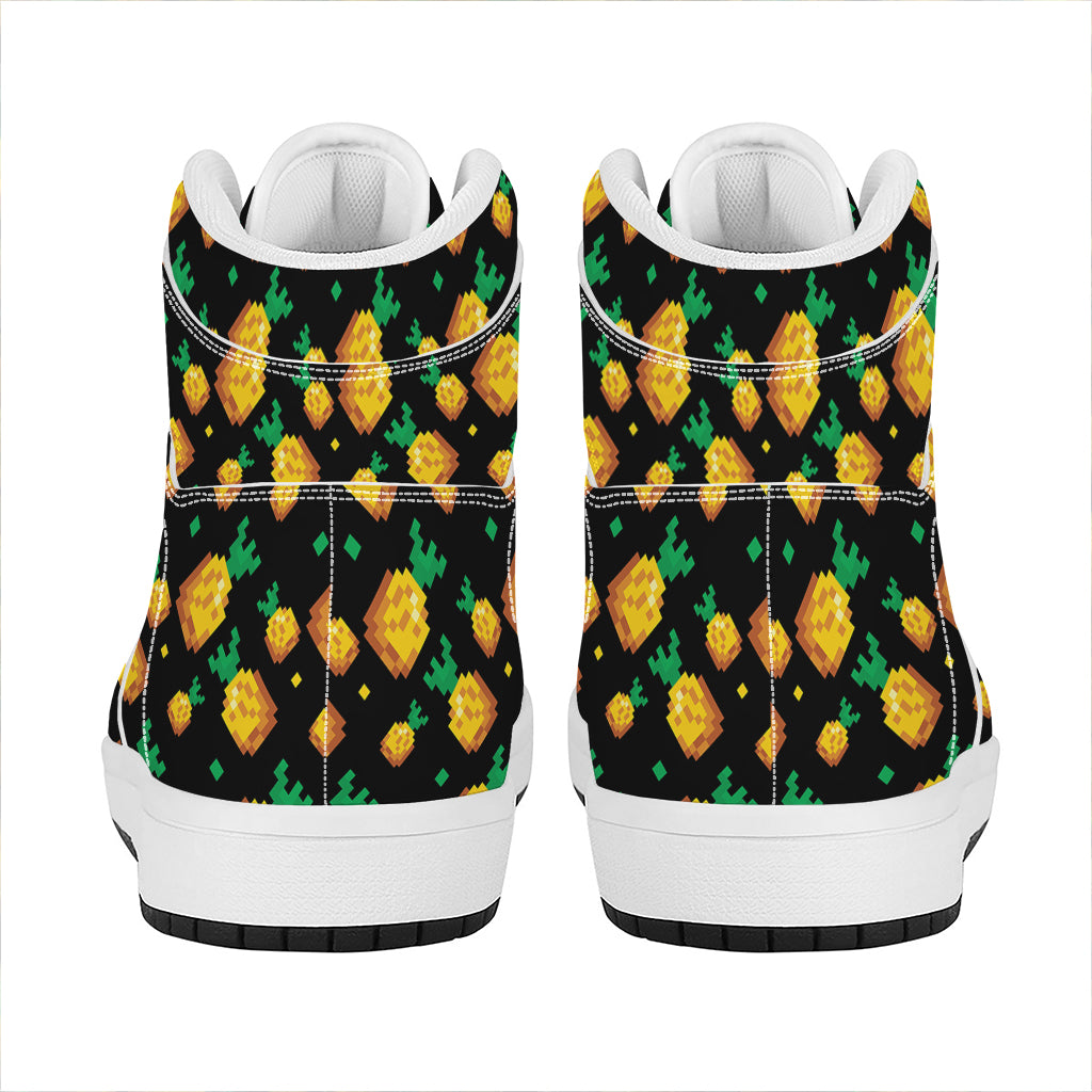 8-Bit Pixel Pineapple Print High Top Leather Sneakers
