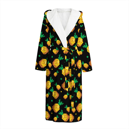 8-Bit Pixel Pineapple Print Hooded Bathrobe