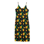 8-Bit Pixel Pineapple Print Jersey Midi Cami Dress