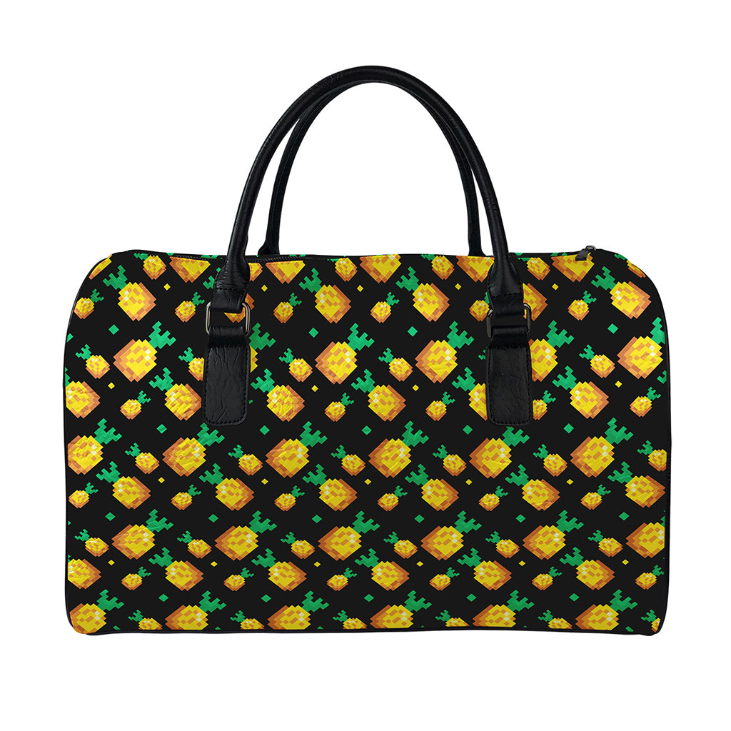 8-Bit Pixel Pineapple Print Leather Duffle Bag