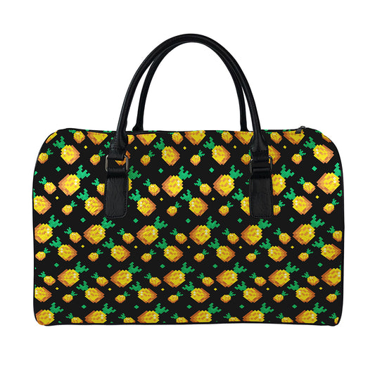 8-Bit Pixel Pineapple Print Leather Duffle Bag