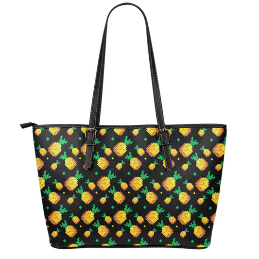 8-Bit Pixel Pineapple Print Leather Tote Bag