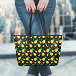 8-Bit Pixel Pineapple Print Leather Tote Bag