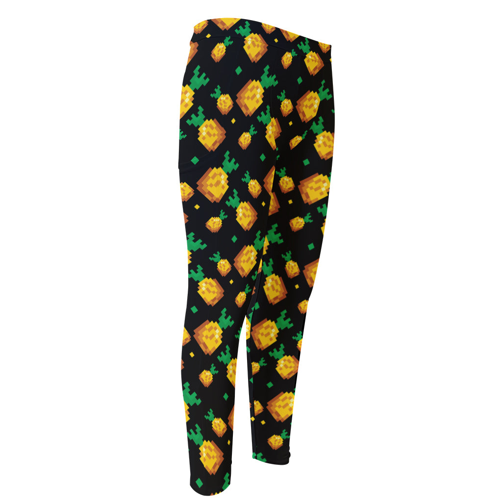 8-Bit Pixel Pineapple Print Men's Compression Pants