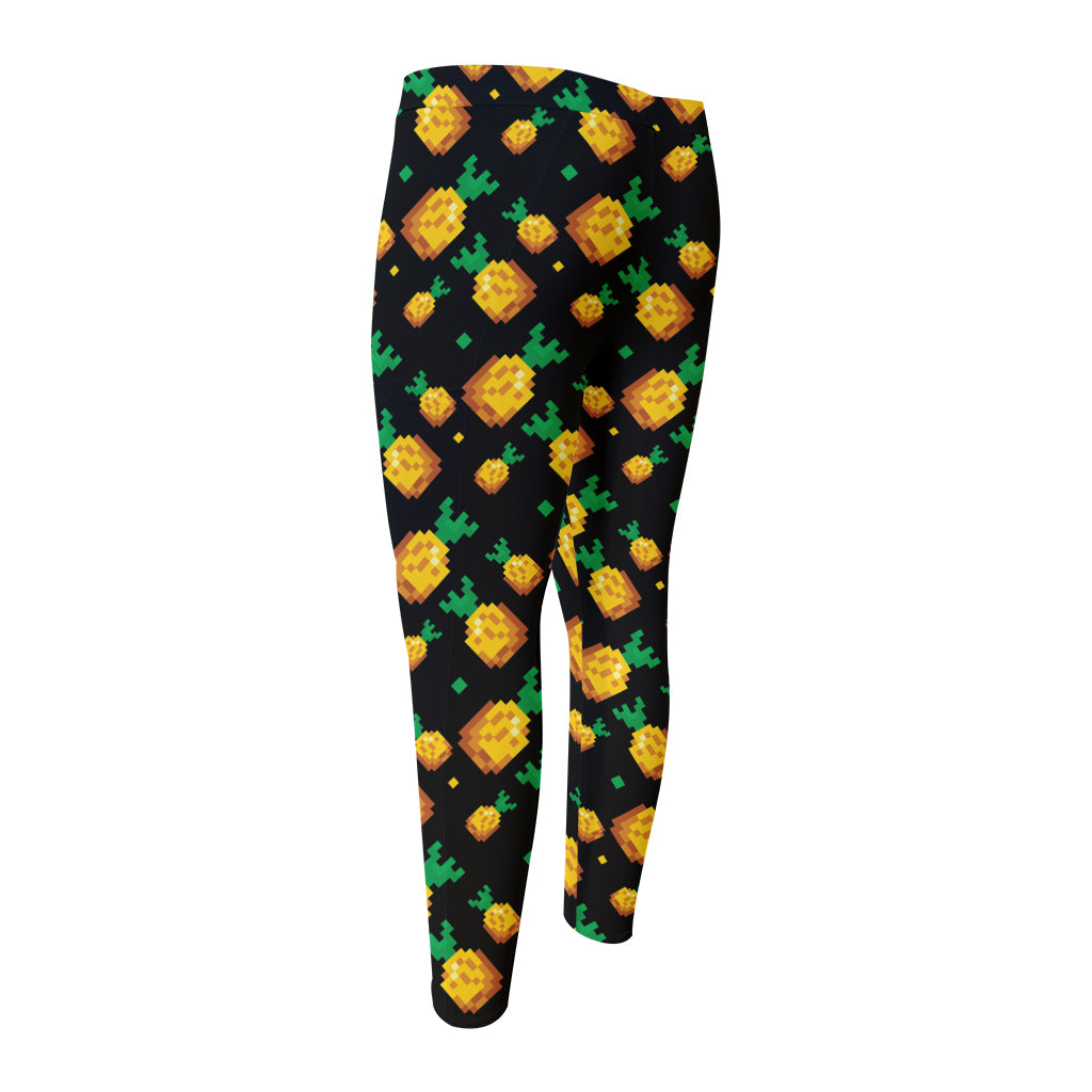 8-Bit Pixel Pineapple Print Men's Compression Pants