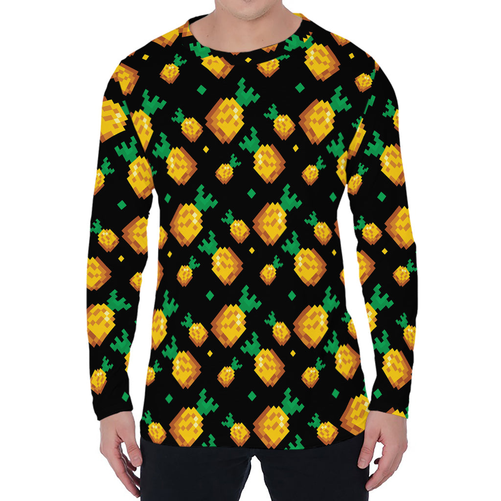 8-Bit Pixel Pineapple Print Men's Long Sleeve T-Shirt