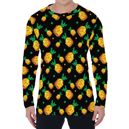 8-Bit Pixel Pineapple Print Men's Long Sleeve T-Shirt