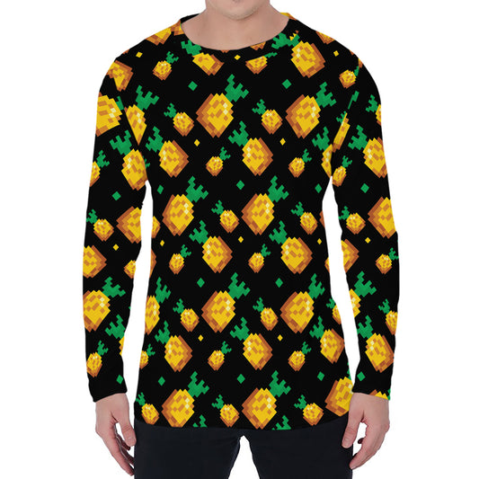 8-Bit Pixel Pineapple Print Men's Long Sleeve T-Shirt