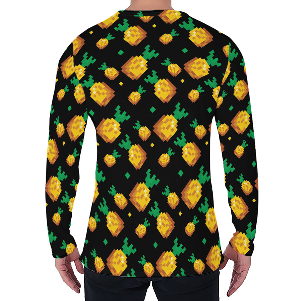 8-Bit Pixel Pineapple Print Men's Long Sleeve T-Shirt