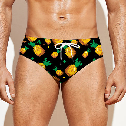 8-Bit Pixel Pineapple Print Men's Swim Briefs