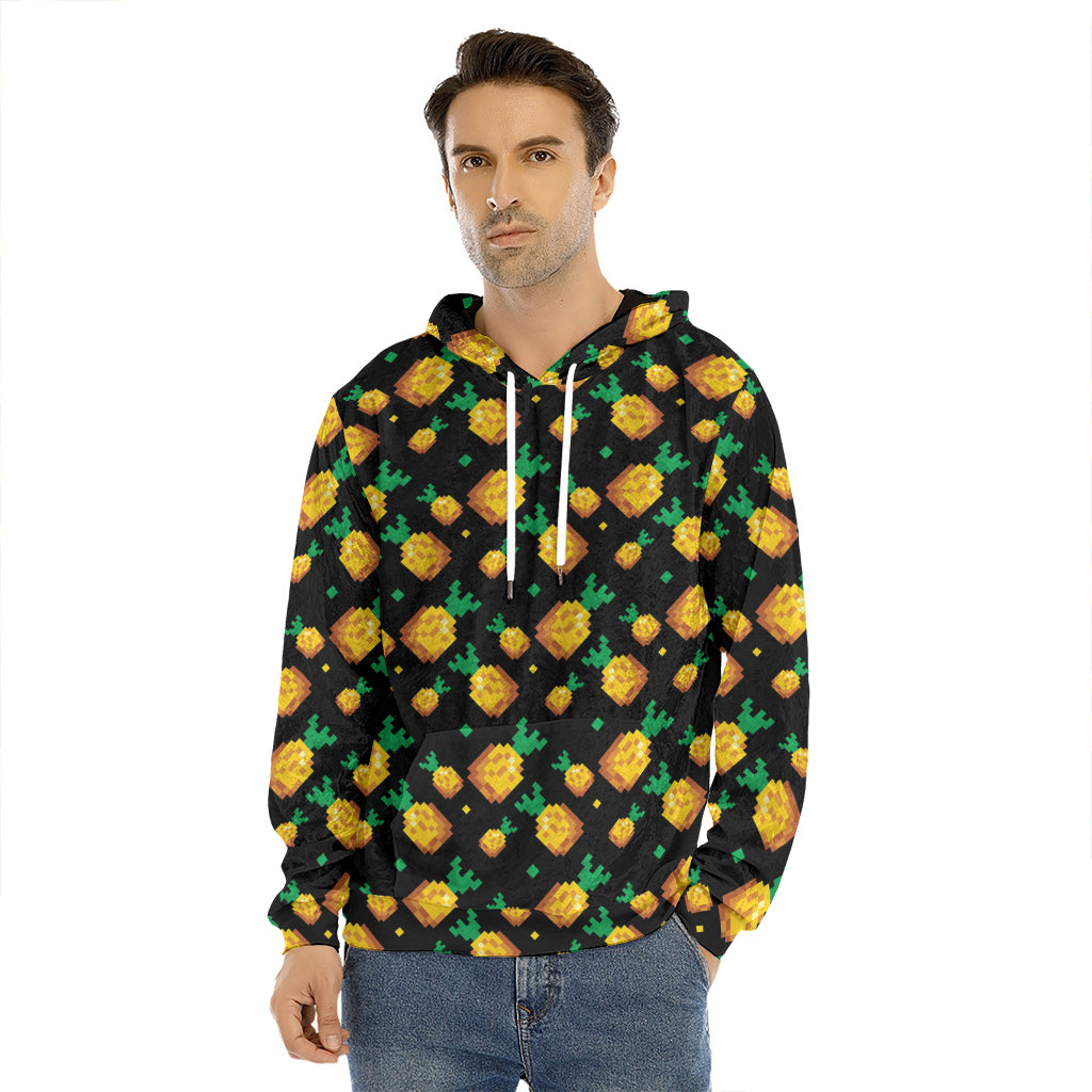 8-Bit Pixel Pineapple Print Men's Velvet Pullover Hoodie