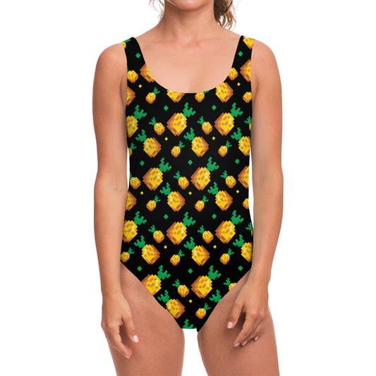 8-Bit Pixel Pineapple Print One Piece Swimsuit
