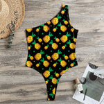 8-Bit Pixel Pineapple Print One Shoulder Bodysuit