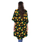 8-Bit Pixel Pineapple Print Open Front Beach Cover Up