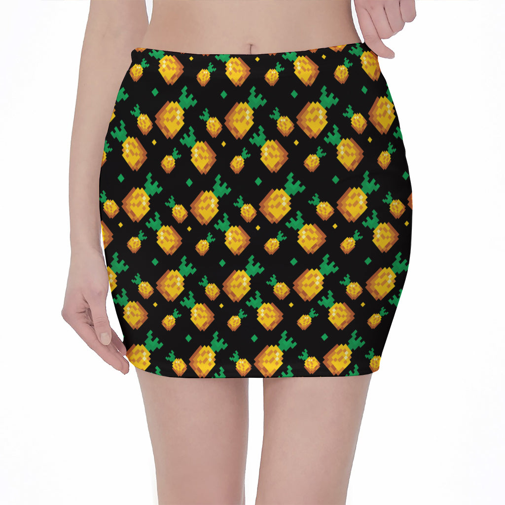8-Bit Pixel Pineapple Print Pencil Mini Skirt