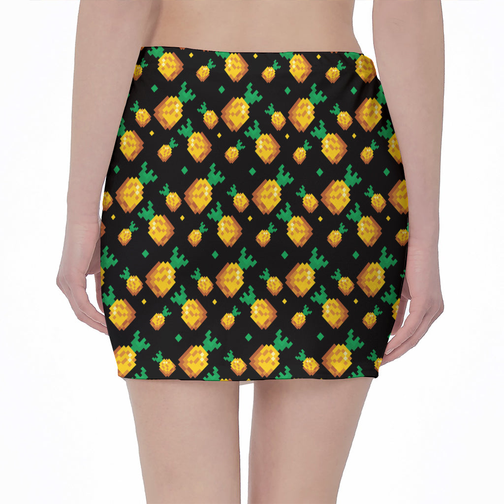 8-Bit Pixel Pineapple Print Pencil Mini Skirt