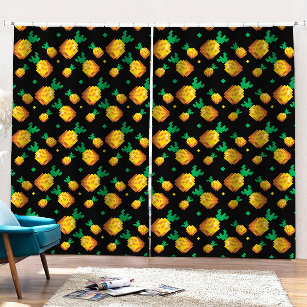 8-Bit Pixel Pineapple Print Pencil Pleat Curtains