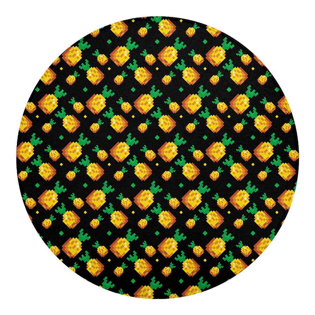 8-Bit Pixel Pineapple Print Round Blanket
