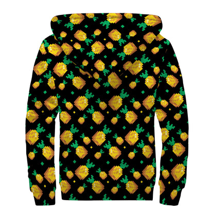8-Bit Pixel Pineapple Print Sherpa Lined Zip Up Hoodie