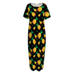 8-Bit Pixel Pineapple Print Short Sleeve Long Nightdress